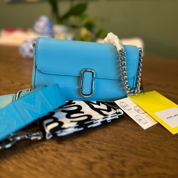 NWT! New Marc Jacobs J Marc Mini Shoulder Bag -Smooth Leather Pool Blue - Picture 4 of 12